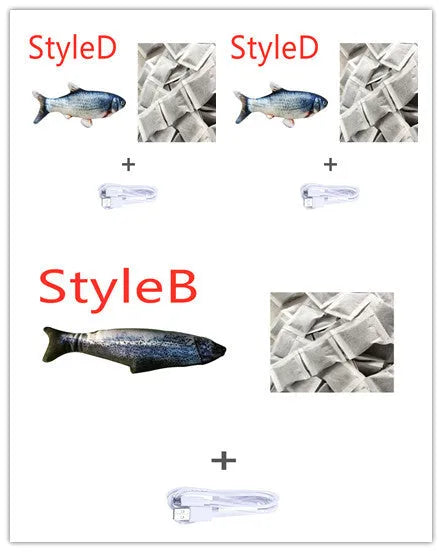 Electronic jumping fish cat toy 30cm long with USB charging cable