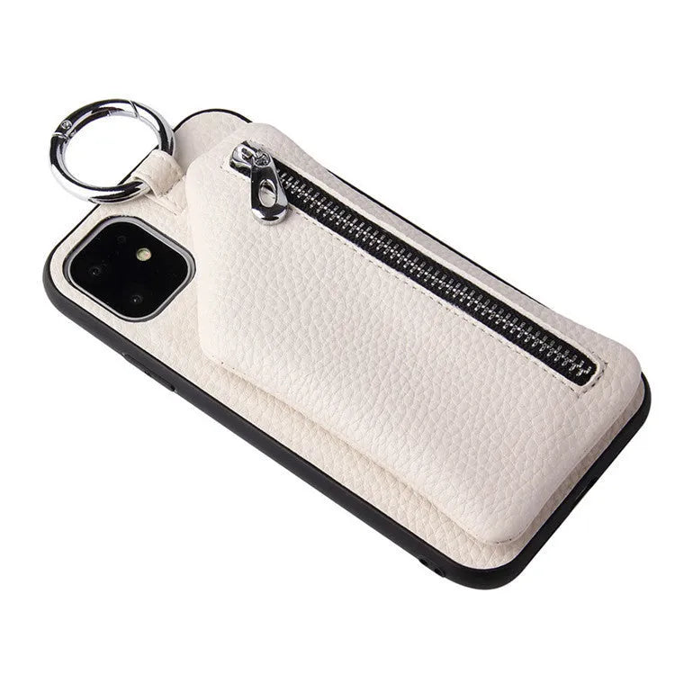 PU leather crossbody phone case with neck lanyard in solid colour, shown on a smartphone.
