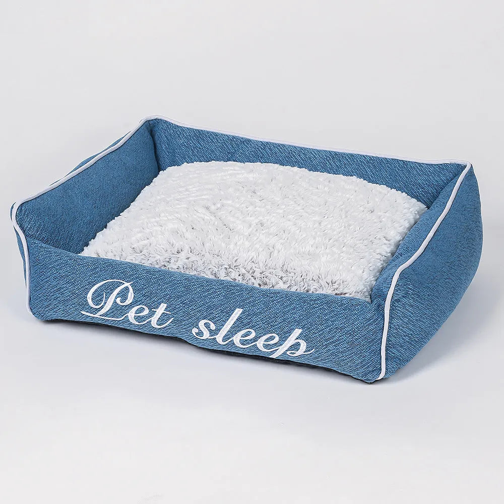 Warm cloth cat litter kennel pet bed in blue, four sizes available