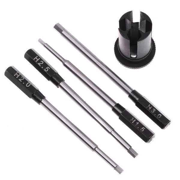 Black four-piece hexagon socket screwdriver set for aeromodelling with aluminium handle
