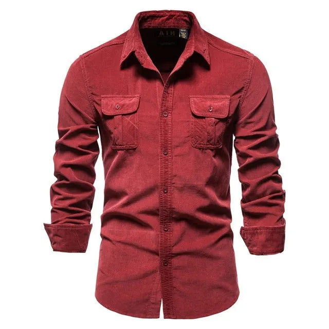 Men's long sleeve linen shirt available in multiple colours with Asian fit sizing options