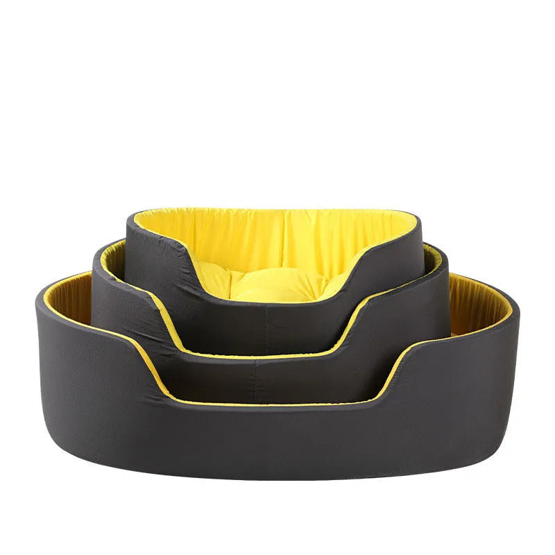 Washable cloth pet kennel for cats and dogs in black or green, shown in S, M, and L sizes.