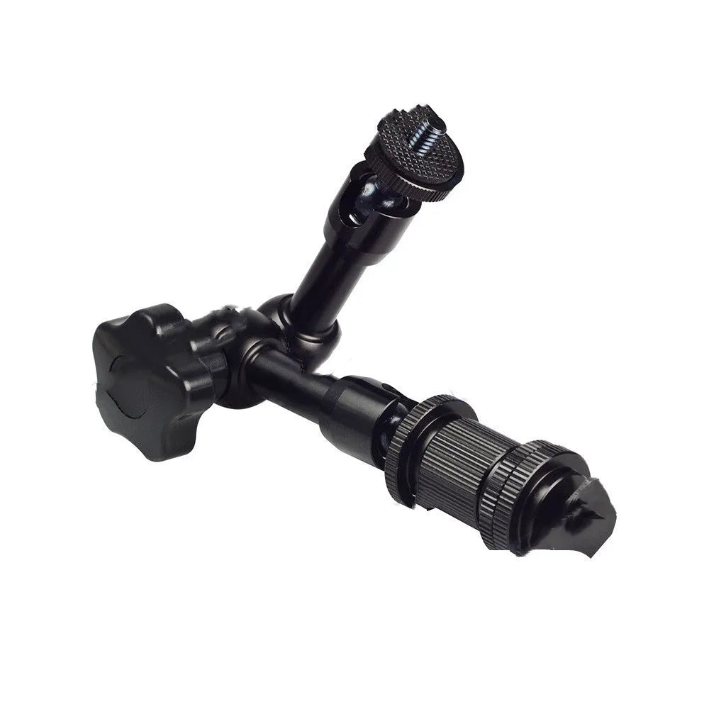 Black metal MENGS 7-inch magic friction articulating arm for DSLR cameras with ball heads and mounts.