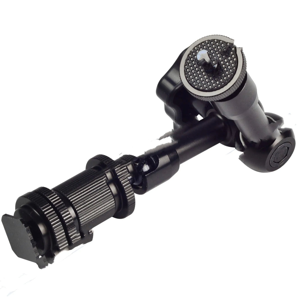 Black metal MENGS 7-inch magic friction articulating arm for DSLR cameras with ball heads and mounts.