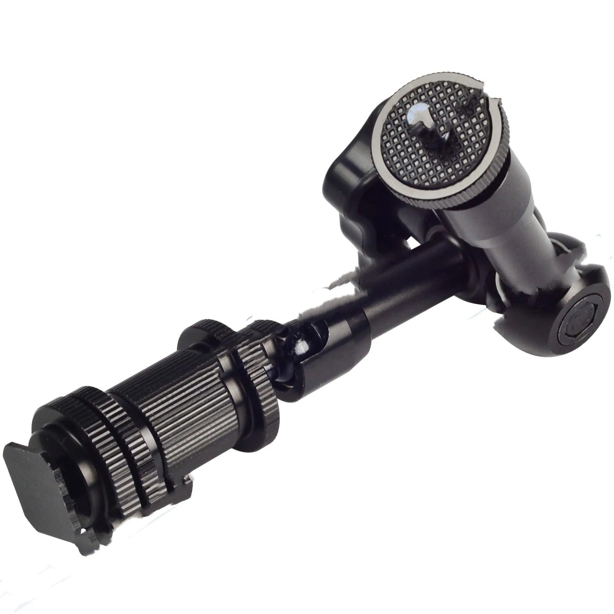 Black metal MENGS 7-inch magic friction articulating arm for DSLR cameras with ball heads and mounts.