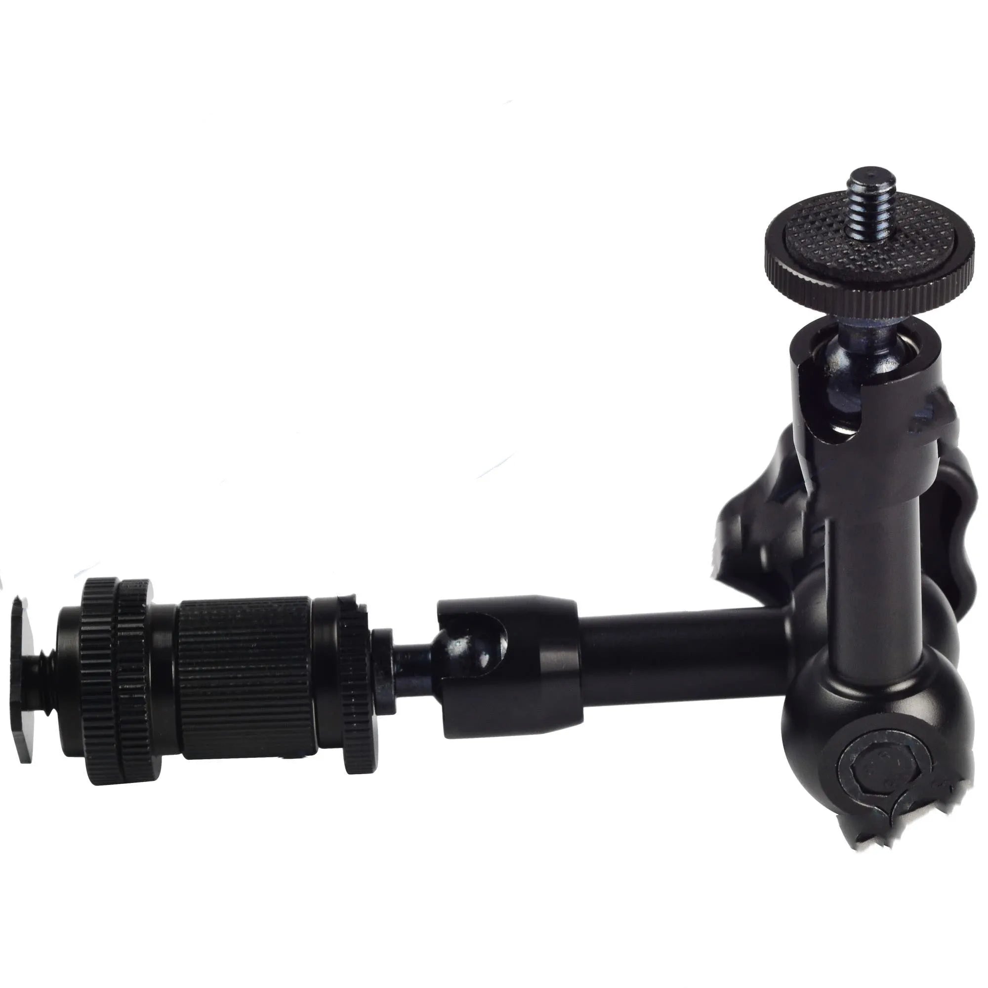Black metal MENGS 7-inch magic friction articulating arm for DSLR cameras with ball heads and mounts.