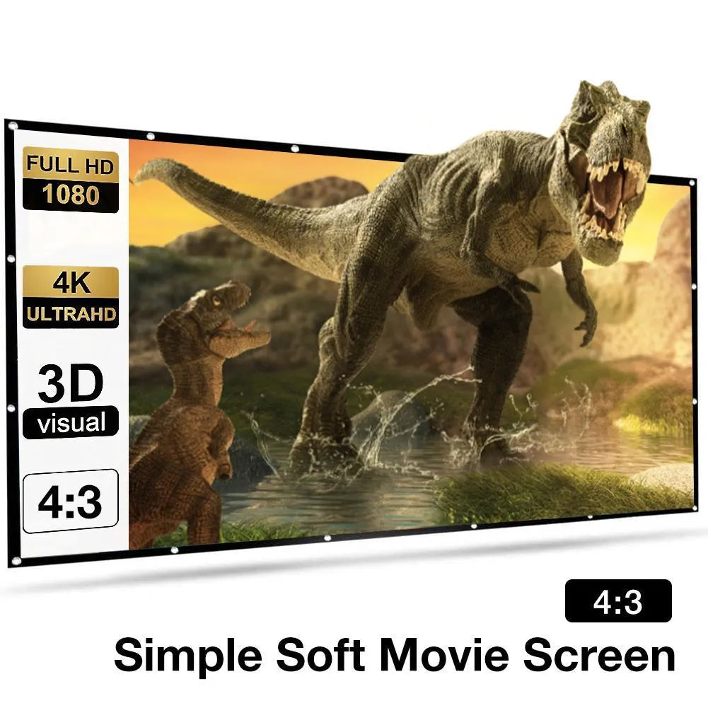 White polyester folding projection screen showing 150 inch diagonal measurement