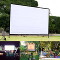 White polyester folding projection screen showing 150 inch diagonal measurement