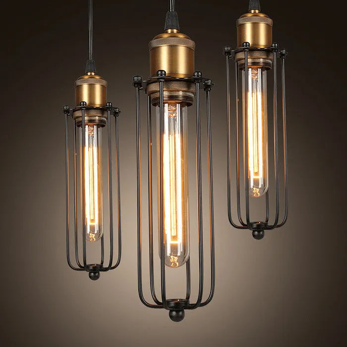 Brown iron Nordic retro industrial chandelier with fishing line design for ceiling lighting.