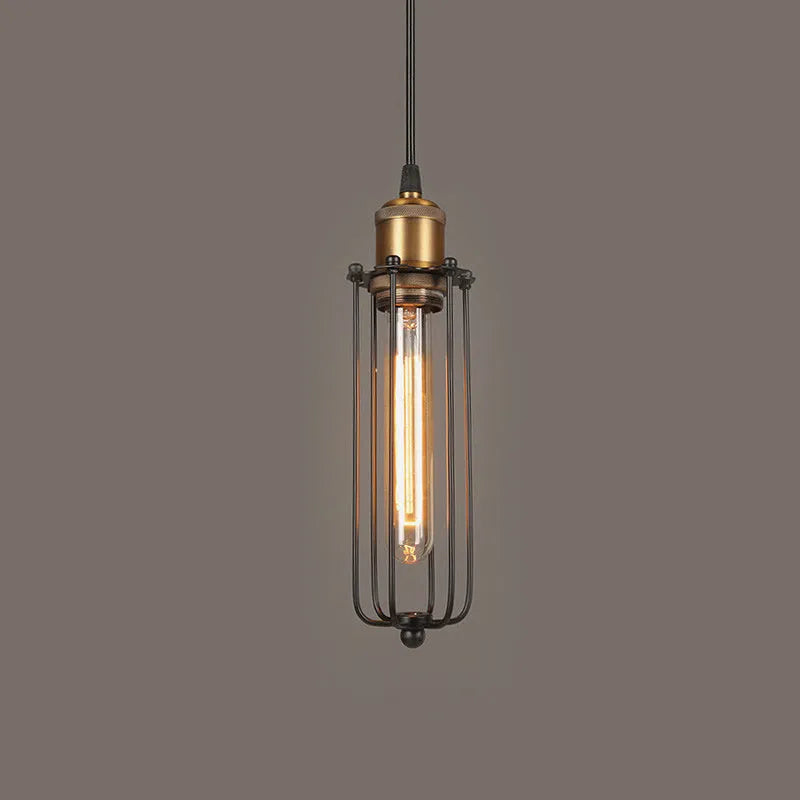 Brown iron Nordic retro industrial chandelier with fishing line design for ceiling lighting.