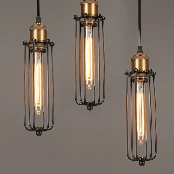 Brown iron Nordic retro industrial chandelier with fishing line design for ceiling lighting.