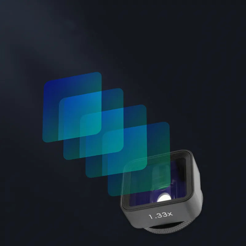 Black SANYK 1.33x anamorphic mobile phone lens for cinematic widescreen video recording
