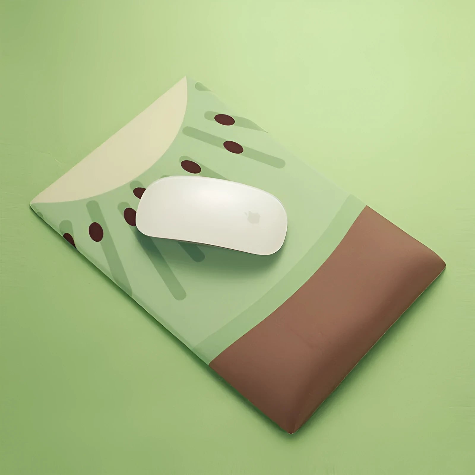 Kiwi fruit design silicone mouse pad with integrated thick wrist support cushion on a desk