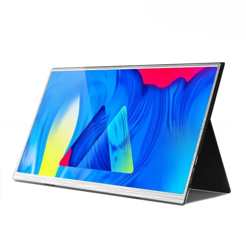 15-inch ultra-thin portable gaming monitor on a table with HDMI and USB cables.