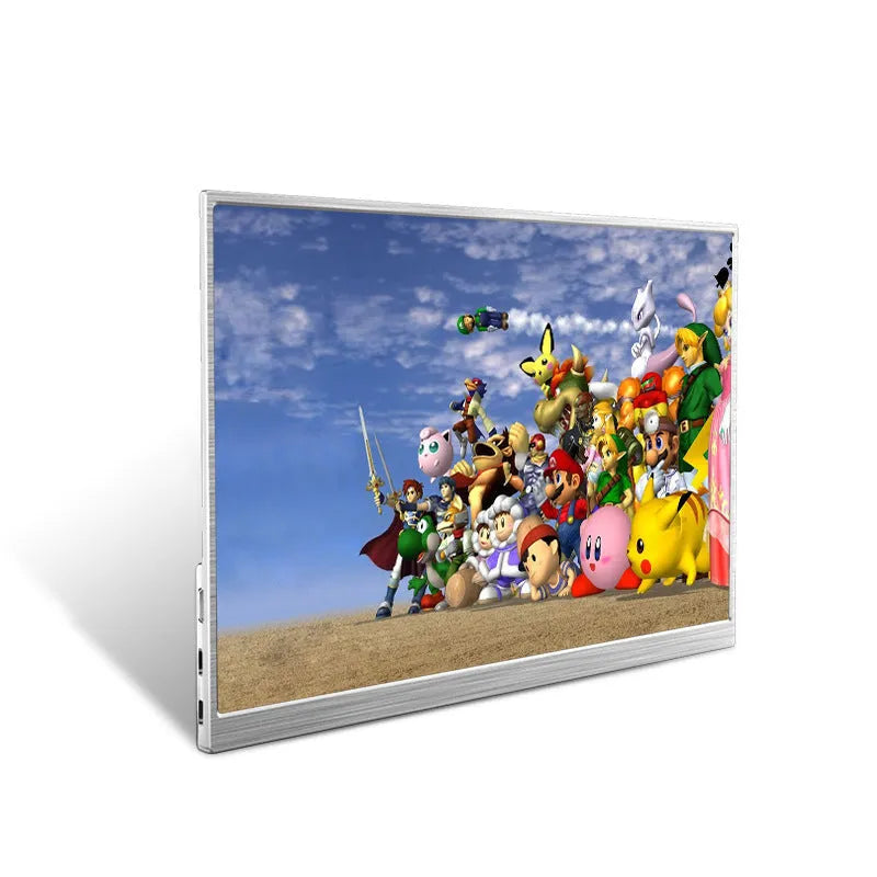 15-inch ultra-thin portable gaming monitor on a table with HDMI and USB cables.