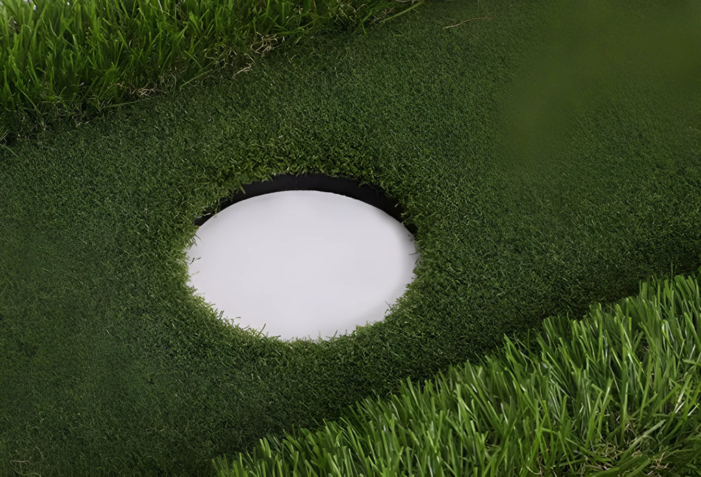 Green synthetic grass golf training mat on a high-elastic EVA base shown in a customisable size.
