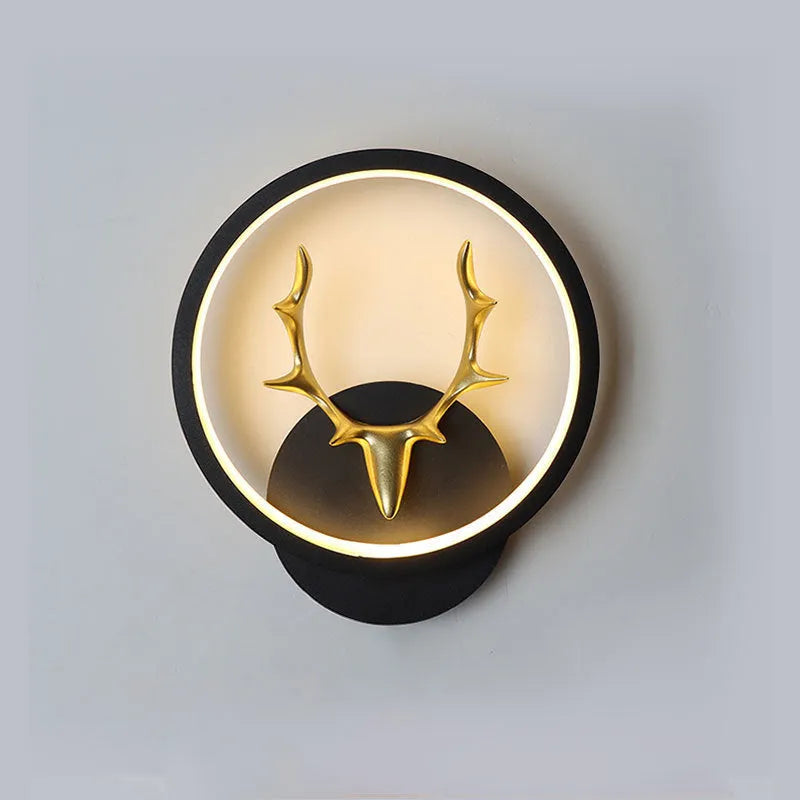 Art Deer Antler Wall Lamp in Nordic design with remote control on a white wall.