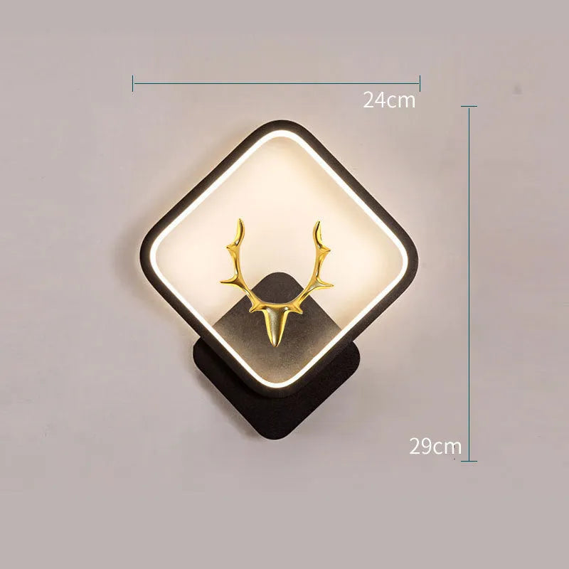 Art Deer Antler Wall Lamp in Nordic design with remote control on a white wall.