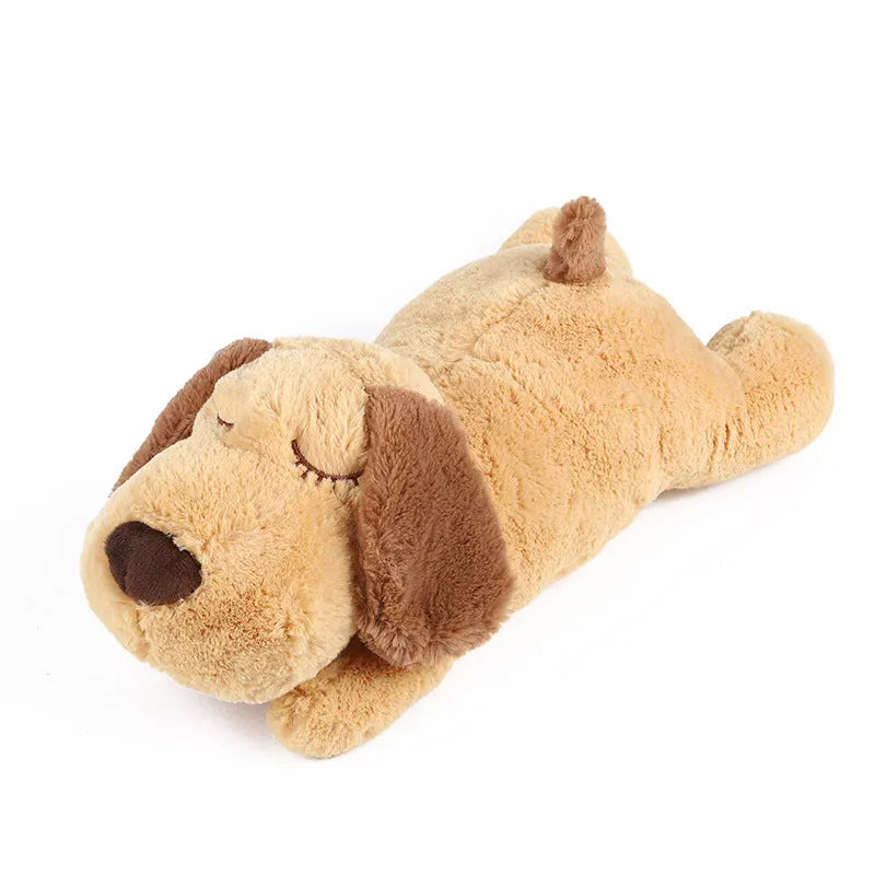 Brown plush dog toy with heartbeat for puppy anxiety relief and sleeping comfort