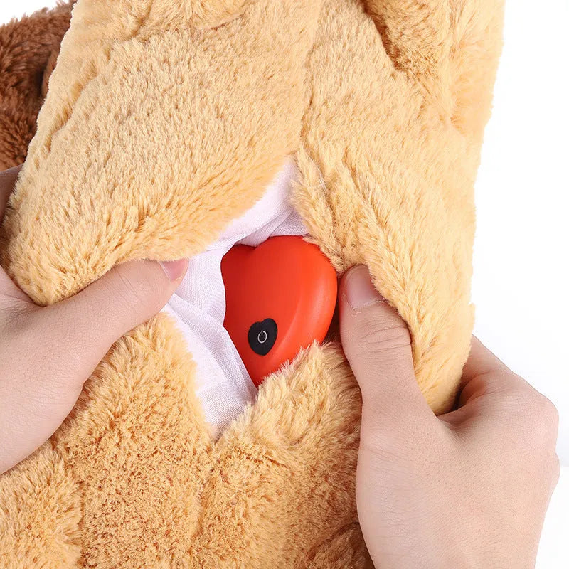 Brown plush dog toy with heartbeat for puppy anxiety relief and sleeping comfort