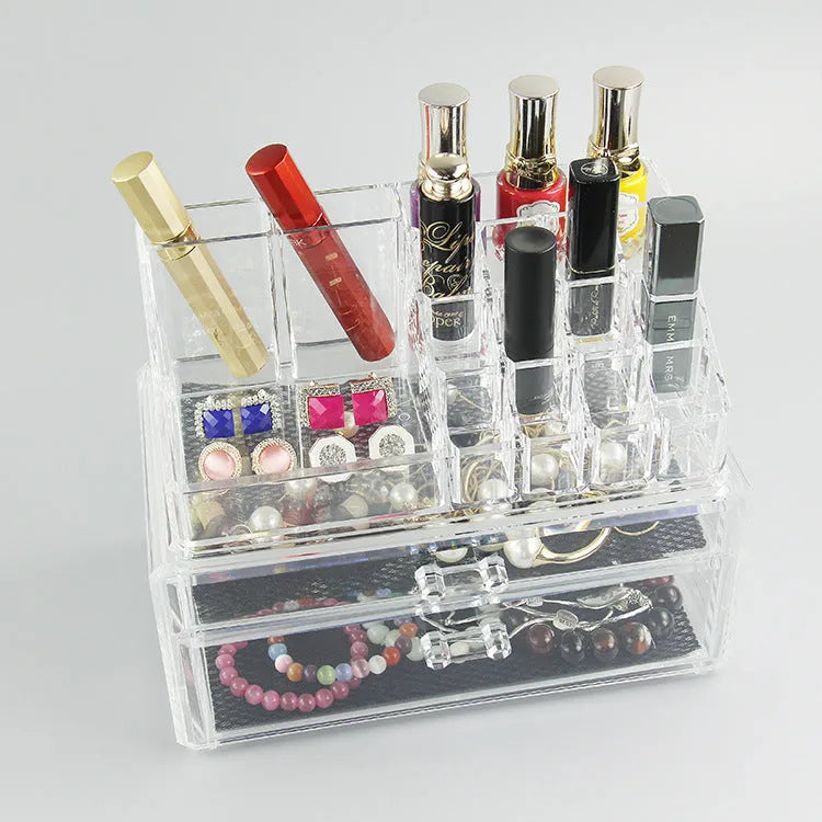 Clear foldable acrylic makeup storage box organiser with 18L capacity