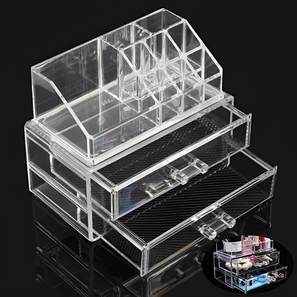 Clear foldable acrylic makeup storage box organiser with 18L capacity