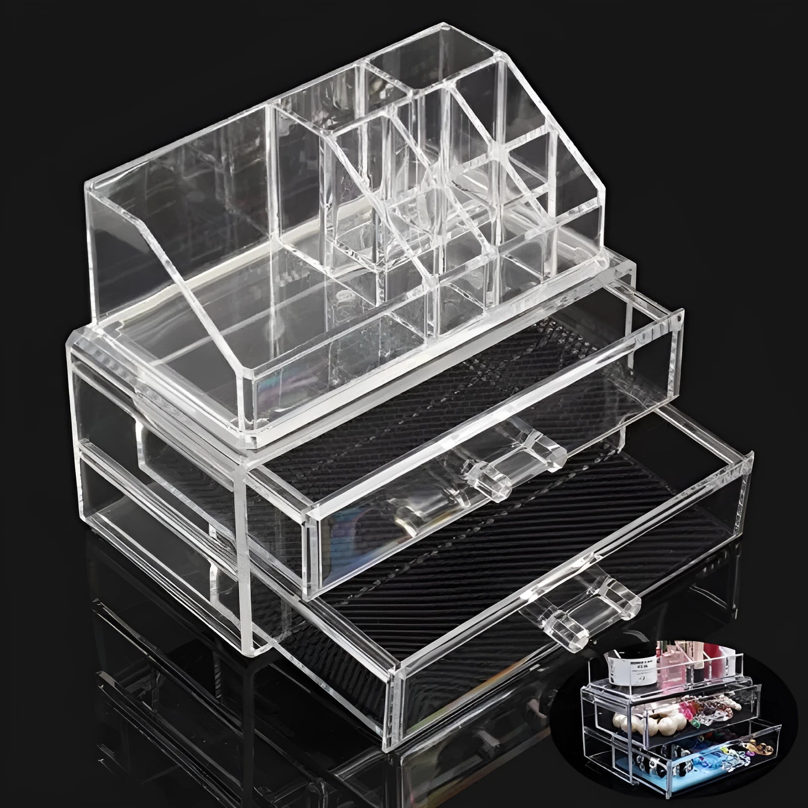 Clear foldable acrylic makeup storage box organiser with 18L capacity