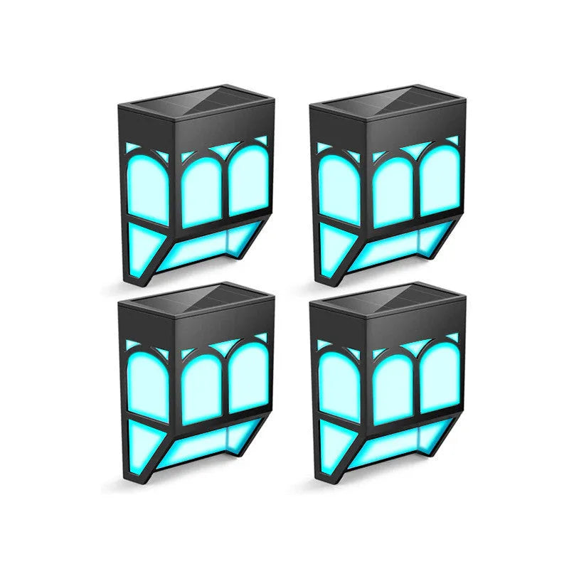 Solar-powered outdoor wall lamp with LED light for garden or courtyard mounting.
