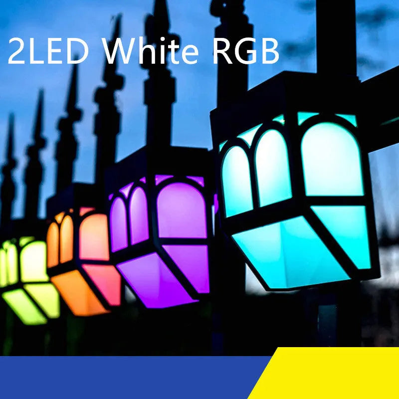 Solar-powered outdoor wall lamp with LED light for garden or courtyard mounting.