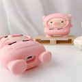 Pink cartoon pig silicone cover for AirPods case with carrying hook attached