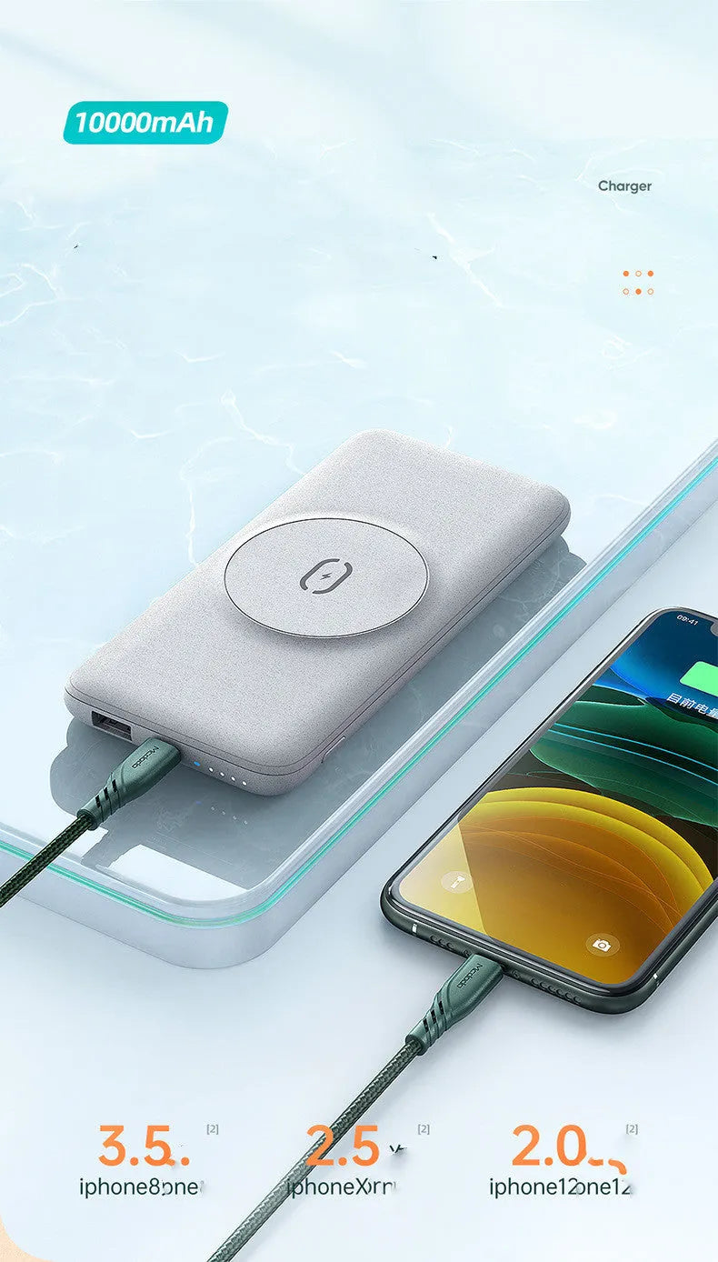 Maiduo MagSafe magnetic wireless charging power bank in mint green colour showing dimensions