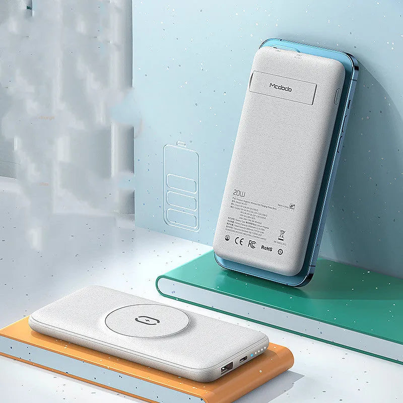 Maiduo MagSafe magnetic wireless charging power bank in mint green colour showing dimensions