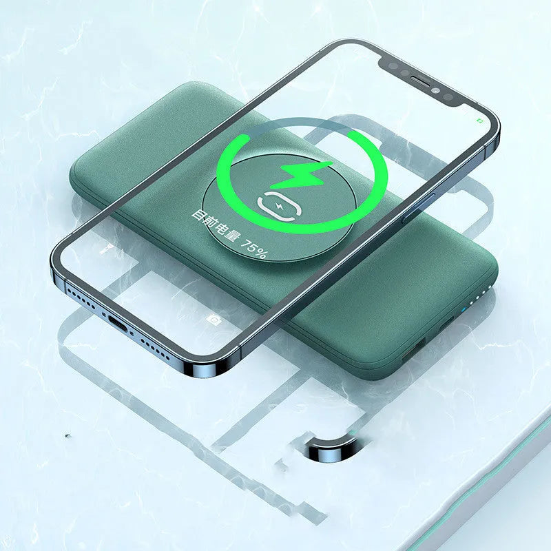 Maiduo MagSafe magnetic wireless charging power bank in mint green colour showing dimensions