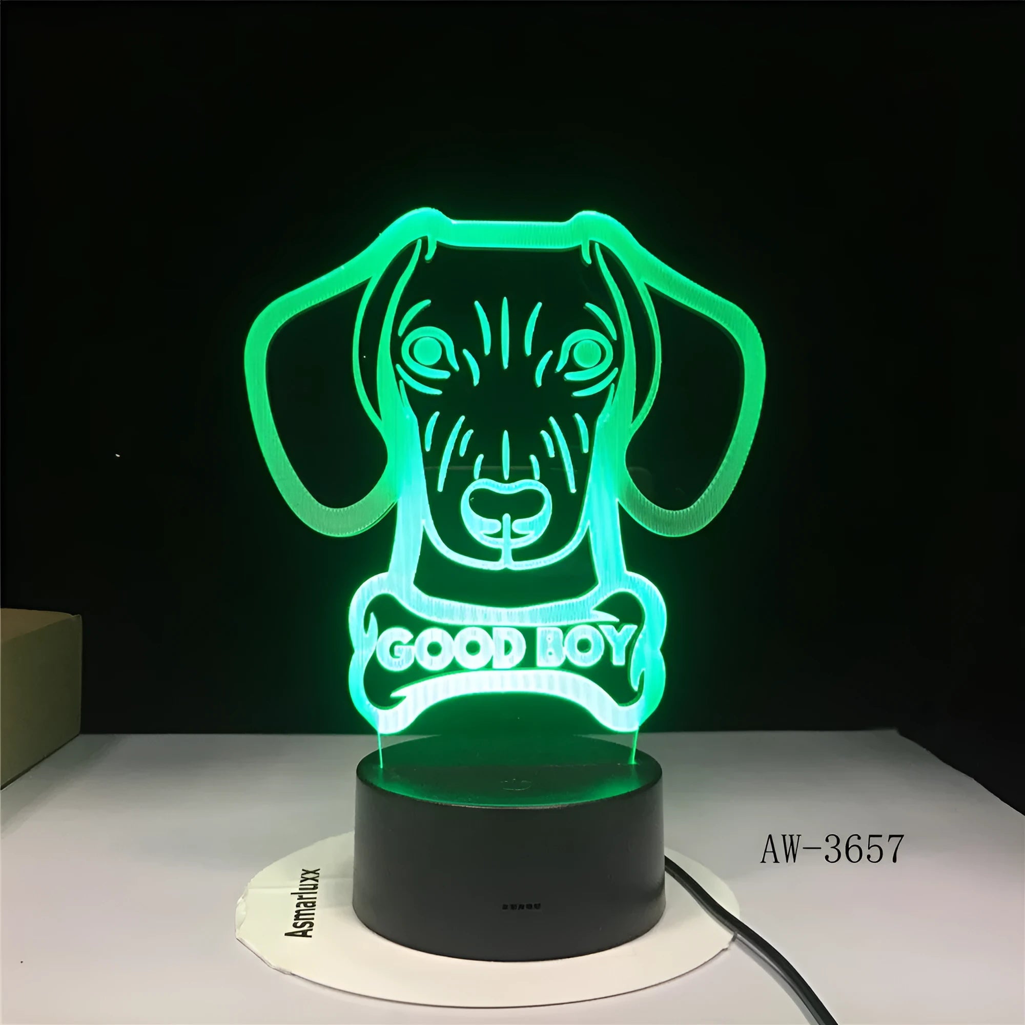 Colourful gradient LED table lamp with acrylic shade and remote control on wooden surface