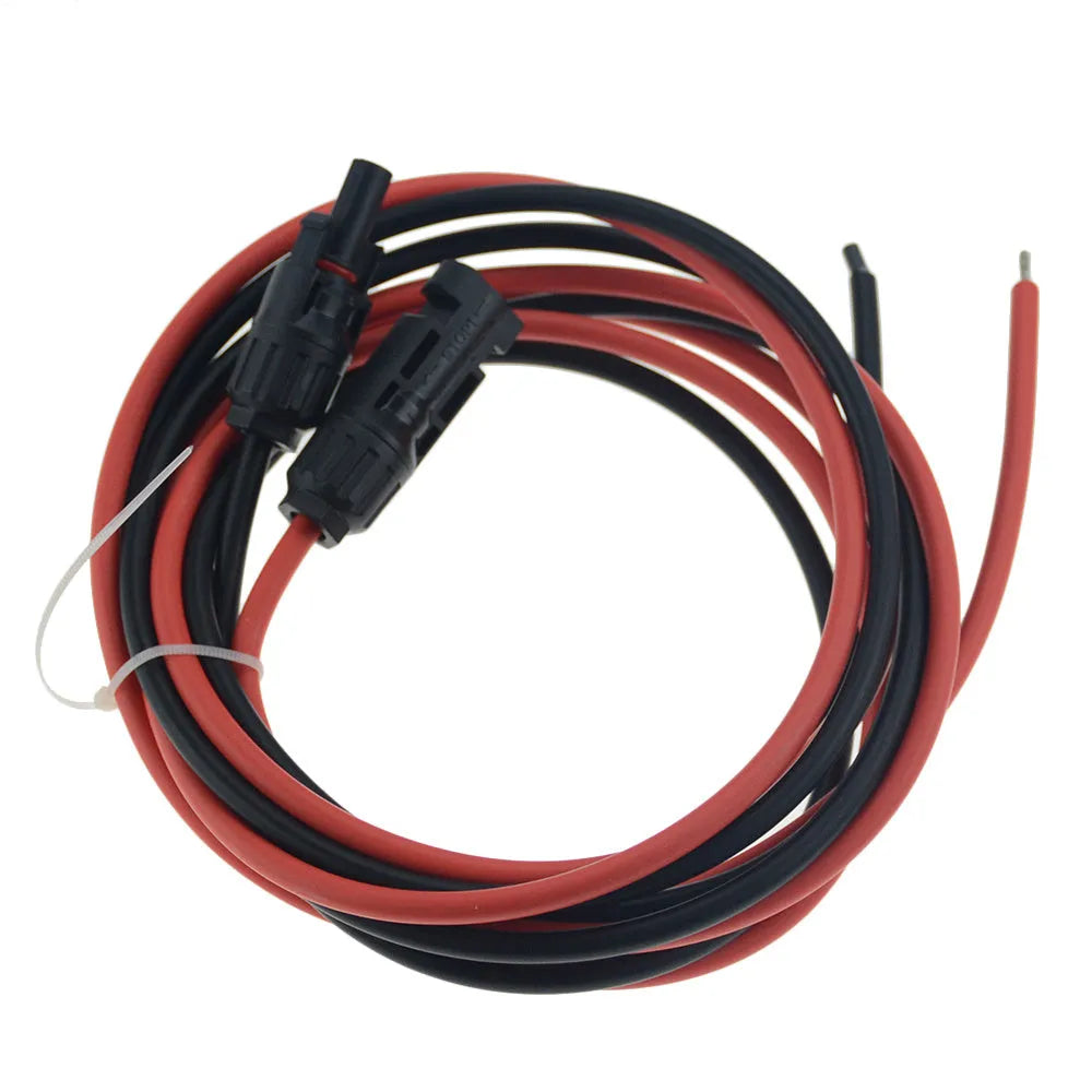 MC4 solar panel extension cable in black and red with tinned copper wire for photovoltaic connections