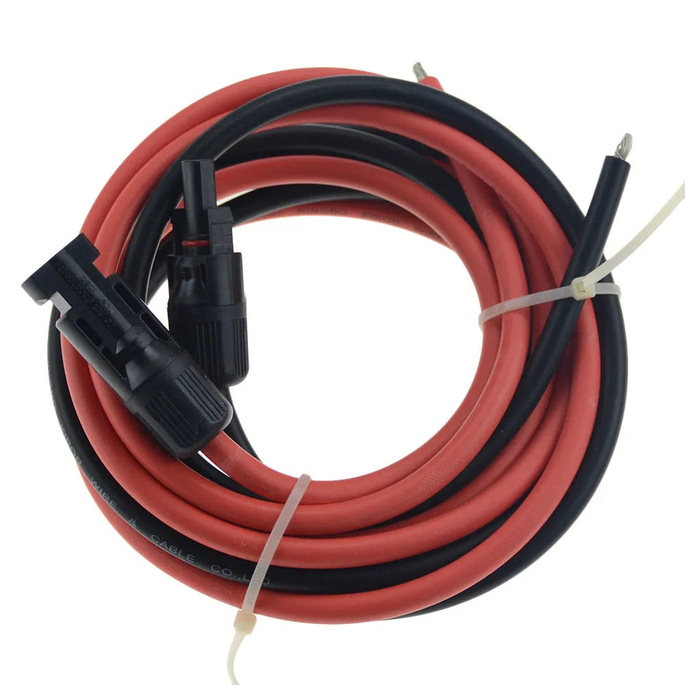 MC4 solar panel extension cable in black and red with tinned copper wire for photovoltaic connections