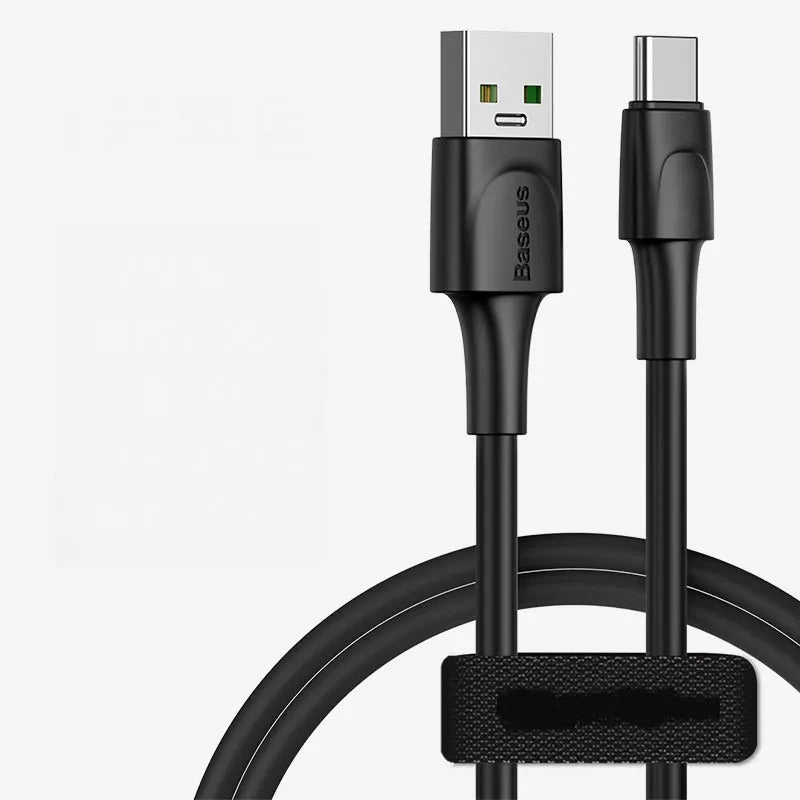 Black and white Android fast charging USB cable showing Micro USB connector.