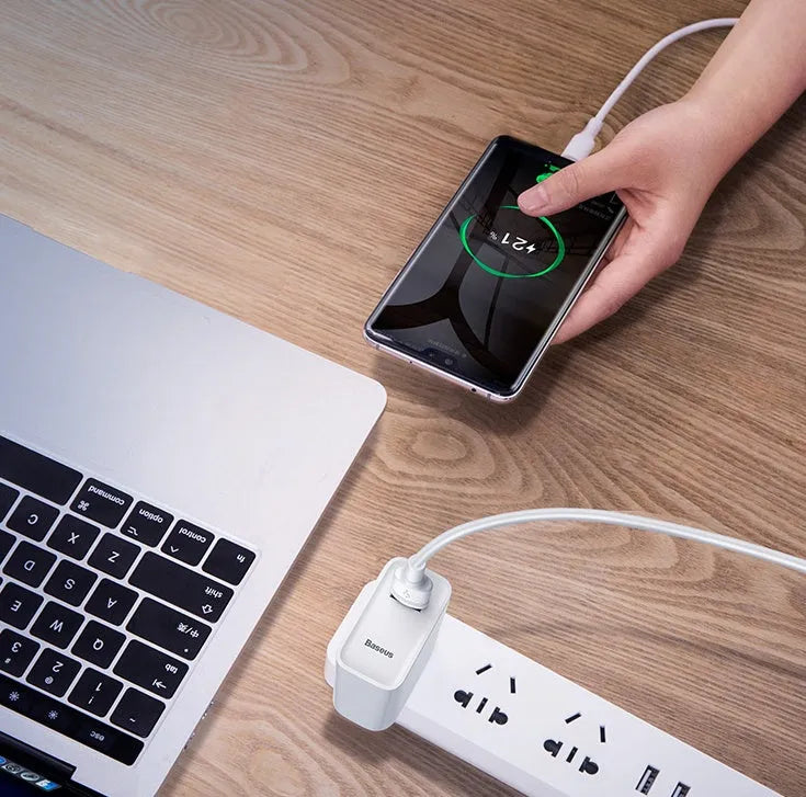 Black and white Android fast charging USB cable showing Micro USB connector.
