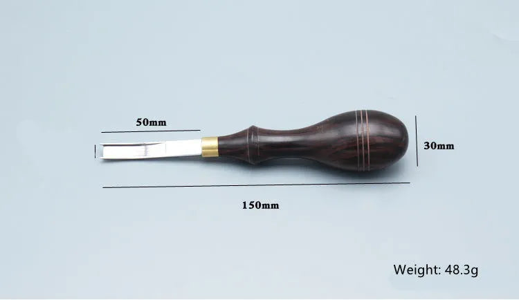 Sectional cutting wide shovel edge thinning knife with leather wrapped handle