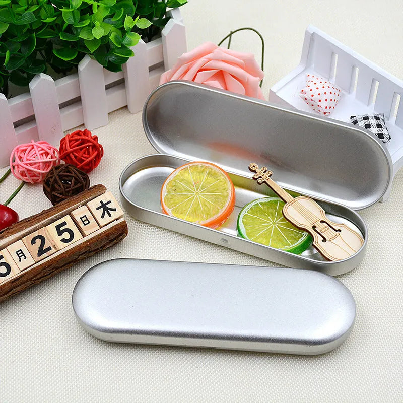 Rectangular tinplate cosmetic box 175x60x18mm frosted iron offset printing for pen storage