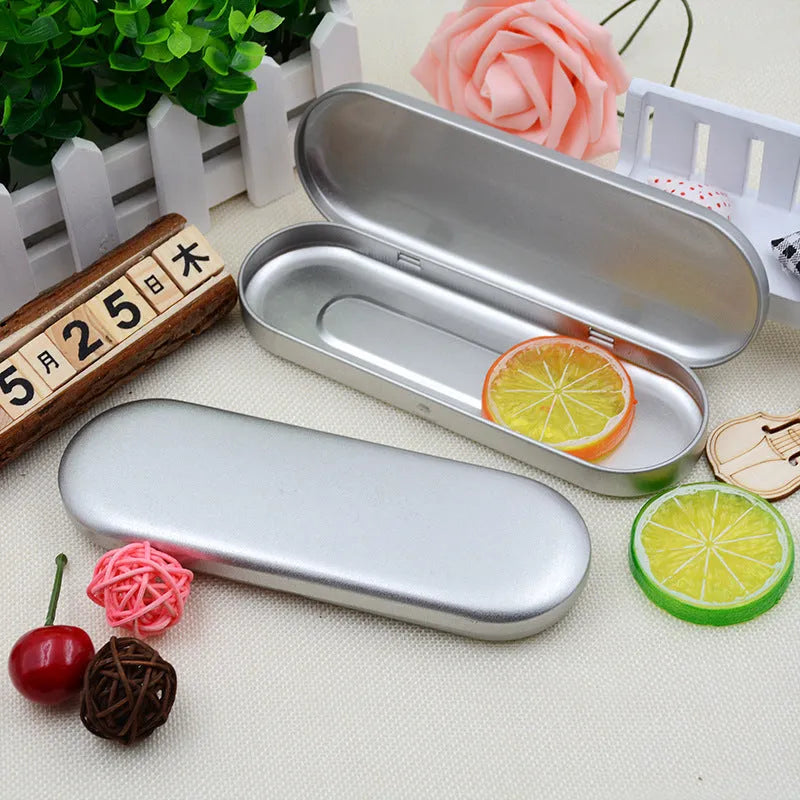 Rectangular tinplate cosmetic box 175x60x18mm frosted iron offset printing for pen storage