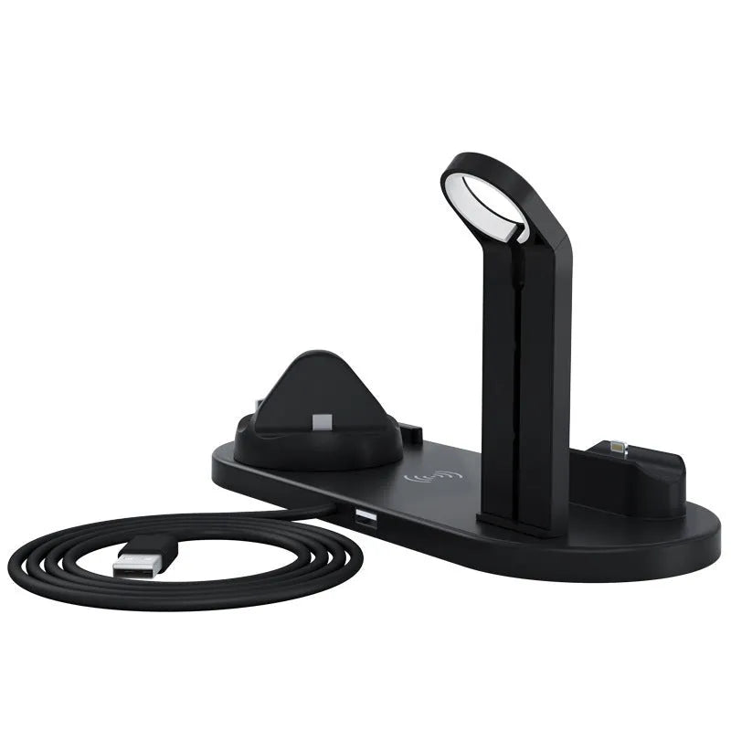 Three-in-one wireless charging station bracket for Apple Watch, AirPods and iPhone in black or white