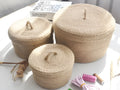 Japanese style linen fabric storage basket with dustproof cover in three sizes
