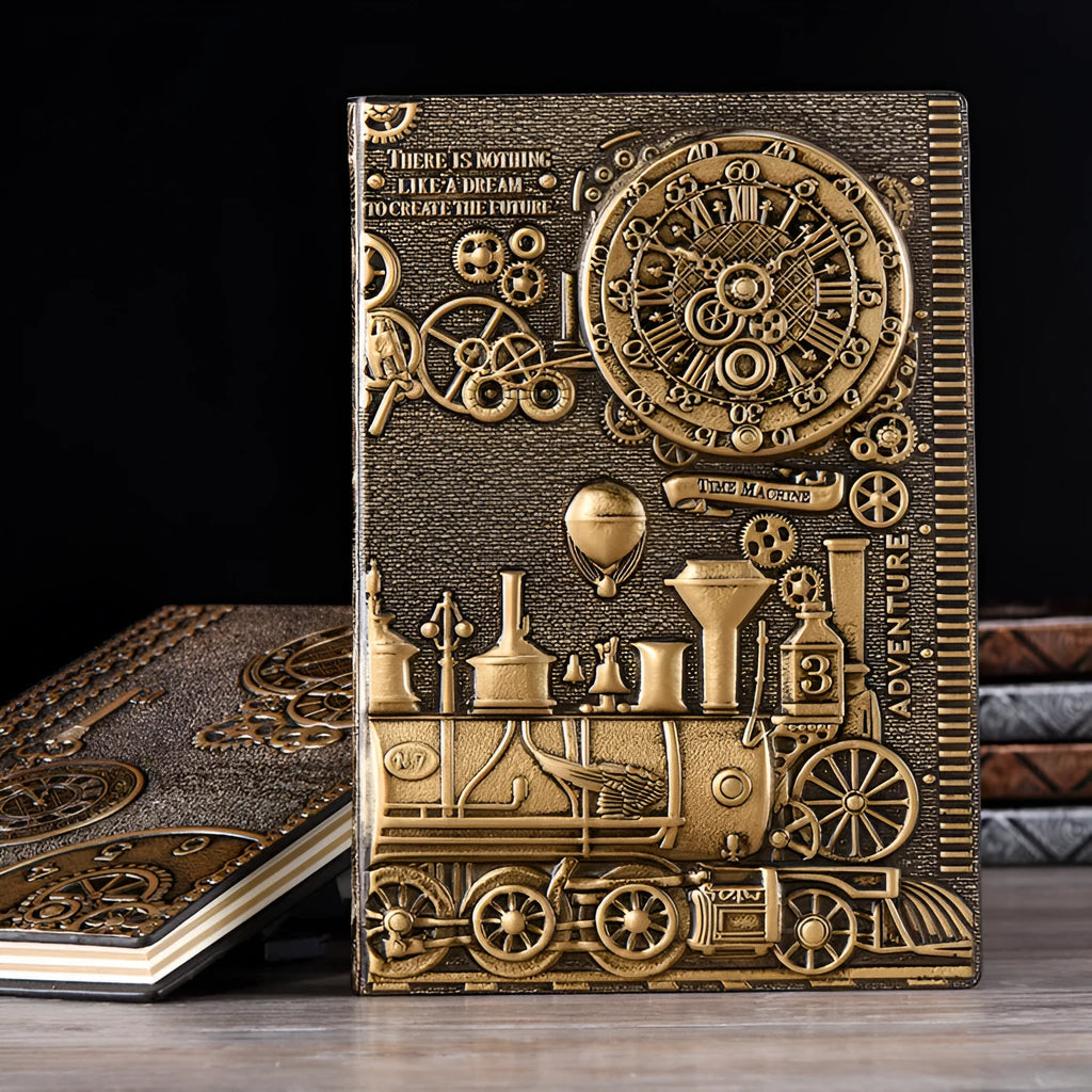 European relief retro notepad diary with three-dimensional embossed cover in bronze and silver colours