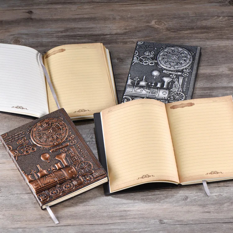 European relief retro notepad diary with three-dimensional embossed cover in bronze and silver colours