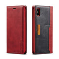 Retro leather wallet phone case in khaki brown showing flip cover open with card slots and iPhone compatibility