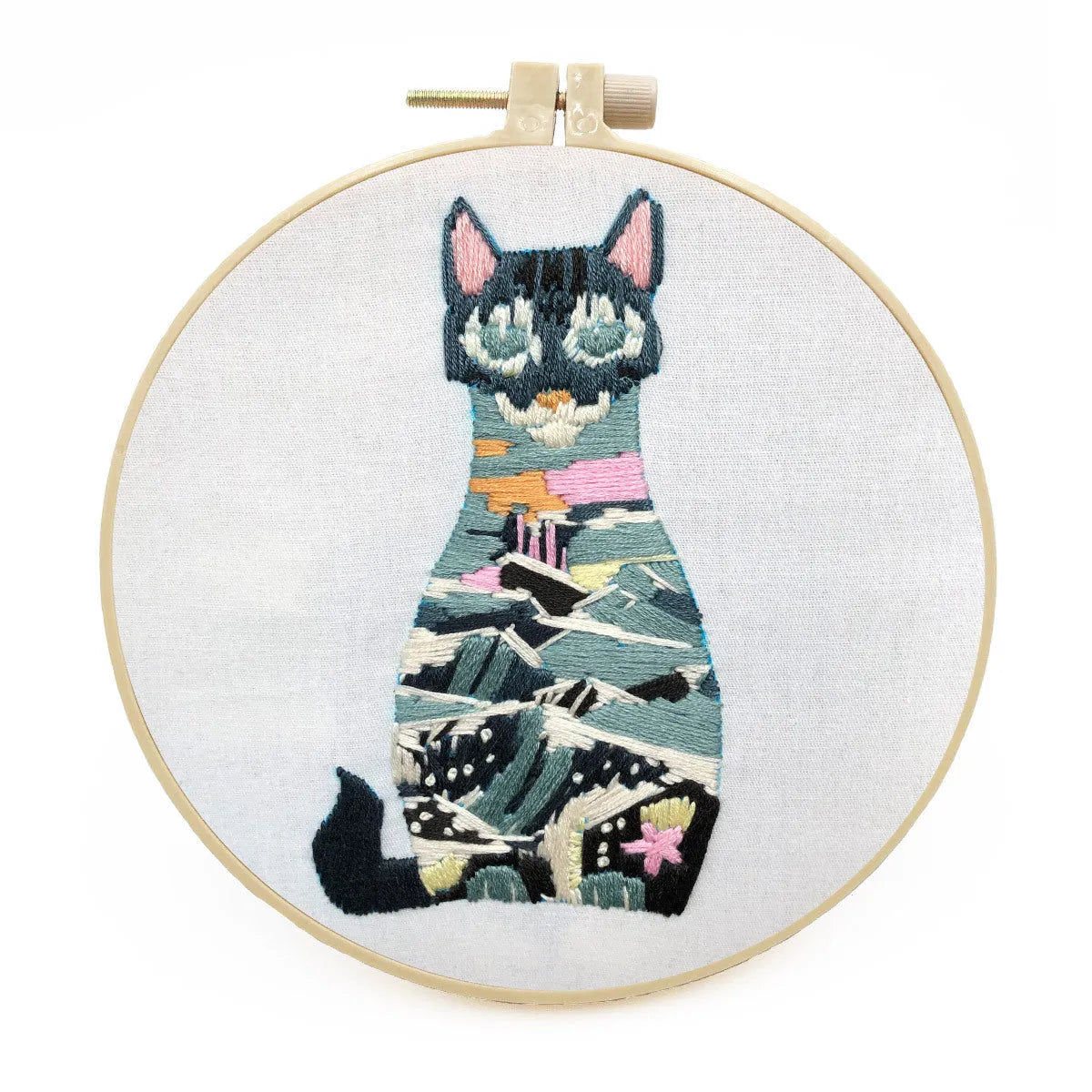 DIY cat embroidery kit with 15cm hoop and three-dimensional European embroidery materials