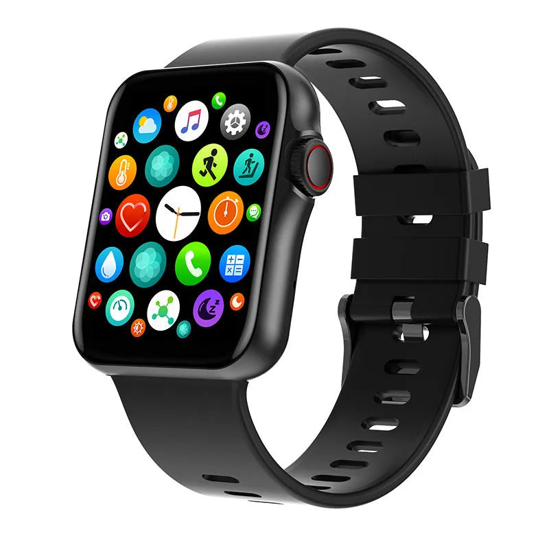 D06 smart watch with colour screen and black liquid silicone strap on a wrist