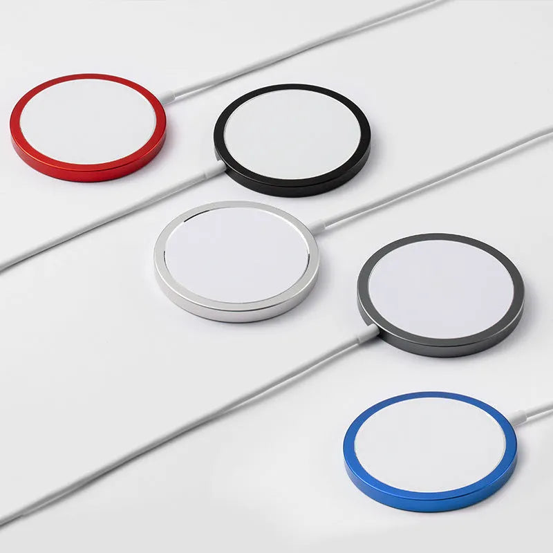Magsafe magnetic wireless charger for iPhone 12 and 13 series in silver, black, blue, or red colour