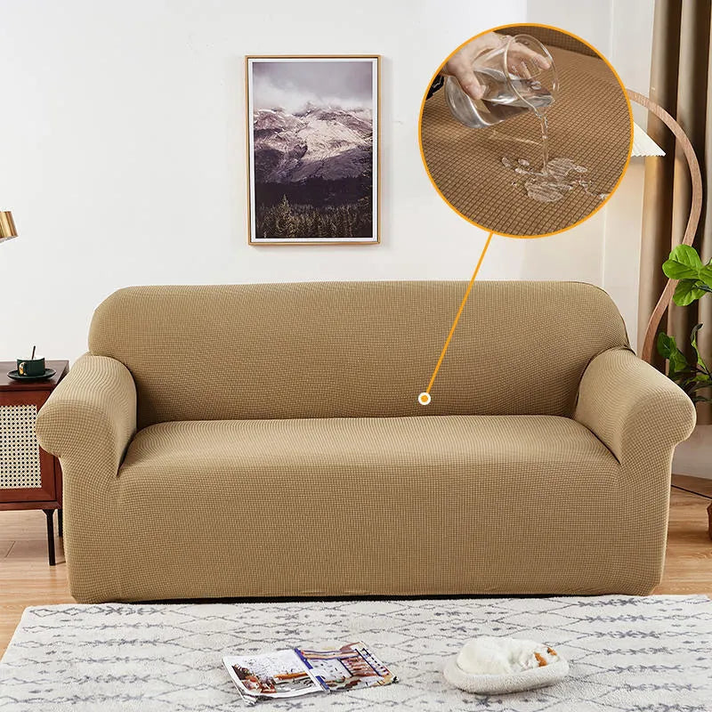 Waterproof printed jacquard sofa cover for modular sofa in black, with fabric texture visible